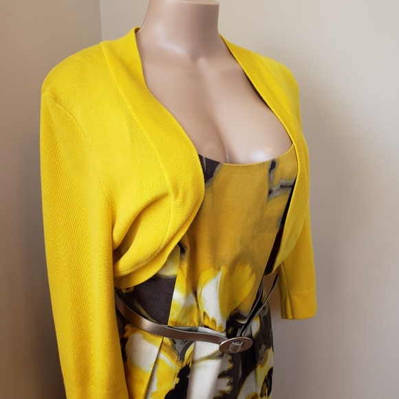 ELIZA J Yellow Springtime Sheath Dress with Belt and Cardigan - Picture 3 of 11
